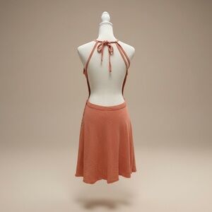 Free People Tatiana Backless Mini Dress S Coral Orange Strappy Open Back Cotton